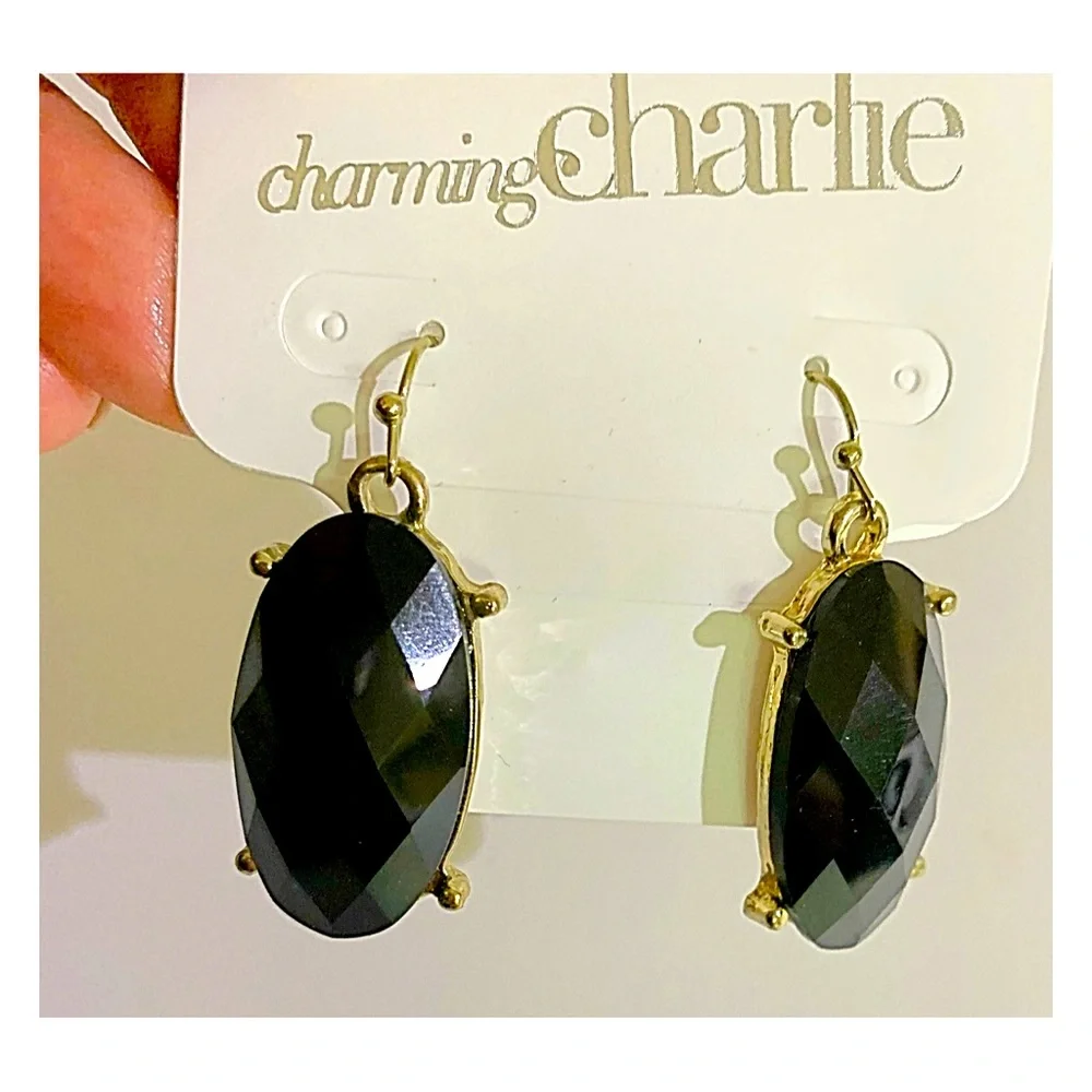 Flash Sale Charming Charlie Earrings Black & Gold Drop Earrings NEW